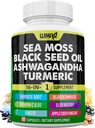 Wixar Sea Moss 3000mg Black Seed Oil 2000mg Ashwagandha 1000mg Turmeric 1000mg Bladderwrack 1000mg Bredock 1000mg & Vitamina C & D3 cu Yellow Dandelion Dock Clorofill ACV - 90 capsule