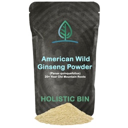 Holistic Bin Wild American Ginseng Powder Pure Organic Ginseng Supplement Made with Wild Harvested 20+ Year Old Roots from Appalachia (Panax Quinquefolius) 