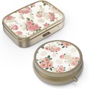 Pilula Organizator cutie de pastile cu Mirror Retro caz Pilula mica pentru Purse sau Pocket Pilula de Bronz cutie sau vitamine, ulei de pește, Suplimente, Pilula Contine cadouri de călătorie(2PCS-Retro roz floral)