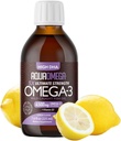 5X Ultimate Putere Omega 3 ulei de pește lichid, Suplimente de ulei de pește cu DHA ridicat și acidi grasi EPA Omega3, Omega de mare potențial 3 cu vitamina D, 7.60 floz, aromă de lemon