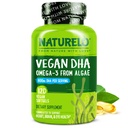 NATURO Vegan DHA - Omega 3 Ulei din Algae - Supliment pentru creier, inimă, comun, sănătatea ochilor - Oferă acizi grași esențiali pentru femei bărbați și copii - Complements Vitamine prenatale - 120 Softgels