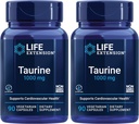 Extensie de viaţă Taurină, supliment pur cu acid aminic, inimă, ficat şi creier, longevitate, muşchi şi exerciţii fizice, 1000 mg doză, non-GMO, gluten-free - două cutii - 90 capsule vegetariene x 2