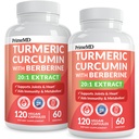 5-in-1 Supliment curcumină cucurcumină organică (4210mg) cu Berberine, Ceylon Cinnamon Bioperine și Ginger Suplimente pentru articulații, inimă, gută și suport metabolic (120 ct) (Pachet de 2)