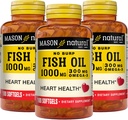 Mason Natural No Burp Fish Oil 1000 mg Omega,3 300 mg, suporta sanatatea normala a inimii, 100 Softgels (Pachet de 3)