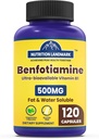 Benfotiamină, 500 mg, o formă de tiamină grasă, metabolism sănătos, vitamina B1, potenţă ridicată, gluten-free, non-GMO, vegetariană, 120 capsule