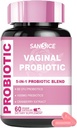 Probiotice vaginale Supliment pentru femei, 70mg Amestec V-Probiotic feminin (6B CFU), Lactobacillus cu prebiotic si extract de afine pentru Odor vaginal, echilibru pH, supliment prebiotic organic (60 capsule)