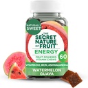 Natura secretă a consumului de fructe, fructe reale alimentat cu vitamine Chews cu vitamina B12, fier, Ashwagandha, pepene verde & Guava pentru energie de lungă durată (60 Conte), roz