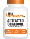 BulkSupplements.com Capsule Charcoal activate - nucă de cocos Charcoal, Charcoal activat pentru suport renal, pastile Charcoal activate - Vegan, 3 capsule per Serving (1200 mg), 270 Veg Capsule