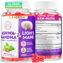Ashwagandha Gummies - Organic Ashwagandha & Lions Mane Gummies pentru adulți cu 4 Adaptogene Herb pentru Stres, Cognitive & Imunum Supplements of Women & Men, Berry Flavor - 60 Counts