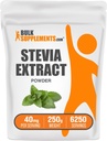 BulkSupplements.com Stevia Extract pulbere - Stevia Sweetener - Zero Calorie Sweetener, Gluten Free, 40mg per Serving, 250g (8.8 oz) (Pachet de 1)