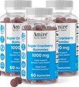 Amire de Dr. Awan Super Gumies Cranberry, Ajuta la sustinerea sanatatii tractului urinar, ajuta la cresterea functiei imune, Gelatie-Free Chews Cranberry pentru barbati si femei, 180ct, 90-Day Supply