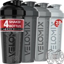 VELOMIX -4 Pack- 28 oz Proteine Shaker Sticle pentru amestecuri de proteine - 4x sârmă Whisk 
