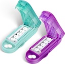 DUBSTAR 2PCS Pilula Cutter Splitter pentru pastile mici și mici, Cutter pastile multiple pentru pastile mici sau mari, Separator de pastile reglabil cu dispozitiv de centrare și Garda de Blade (Purple+Cyan)