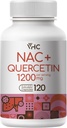 VHC NAC Supliment, Acetil L-Carnitine1200mg Plus Querbetin, Optimum Doză (1200mg + 100mg), 2 din 1 Dual Acţiune Formula N-Acetyl-L-Cysteine cu Querbetin, pentru respiraţie, ficat, imun, Made in USA