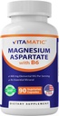 Vitamatic Magneziu Aspartate 400 mg per Servire - 90 Capsule vegetariene - Adăugat B6 pentru absorbţie maximă - Suporturi musculare, articulare, şi Heart Health