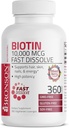 Bronson Biotin 10.000 MCG Lozenges rapid dizolvare mare potenta sustine parul, piele si unghii mixt aroma Berry - non-GMO, 360 Venetarian Lozenges