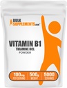 BulkSupplements Tiamine HCl Powder - Tiamină clorhidrat, B1 Vitamine, Tiamină B1 Supliment, Tiamină 100 mg - Gluten Free, 100 mg per Serving, 500g (1.1 lbs) (Pachet de 1)