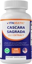 Vitamatic Cascara Sagrada Made with Senna & Psyllium Husk - 180 Veg Capsules - Concentrat 25X Potenta - Toate naturale - Non-GMO