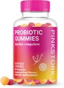 Pink Stork Probiotic Gummies pentru femeile prenatale și postnatale - Probiotice pentru digestia, Dimineața boală, pH-ul echilibru, sanatate, suport imun - 60 Probiotice fără zahăr - 5 miliarde CFU