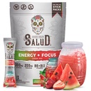 Salud 2-in-1 Energetic Drink Powder + Focus, Strawberry Pepene verde, Organic Cafeine, B6 + B12, Theanine, Clean Energy Drink Packets, Fresandia Agua Fresca Mix, Non-GMO, Gluten Free, Vegan, 1g de zahăr, (15 Servings)
