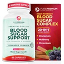 PurePremiu Supliment de suport normal de zahăr din sânge - 20 Ingrediente active Complex pentru a sprijini nivelul de zahăr din sânge deja în gama normală - cu scorțișoară, Melon amar, crom, Mulberry - 60ct