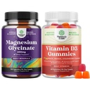Bundle de pur magneziu Glicinat 400 mg per servire pentru somn de spirit și relaxare și vitamina D3 Gume pentru wellness de zi cu zi sau musculare osoase și suport imunitar