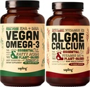 Vegan Omega 3 180 Softgels & Algae Calciu Bundle - Plant based DHA & EPA acidi grasi, Suplimentul de calciu de la Red Algae cu vitamina K2 & D3, Magneziu, zinc, Bor, Complex mineral