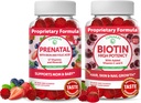 Lunakai Biotin şi Bundle prenatal - parul Piele şi unghii de creştere Supliment cu vitamina C şi E - Sarcina Multivitamine Gummy cu fier şi acid folic - 30 zile de aprovizionare