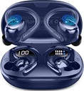 Caiet fără fir Sport, 2025 Bluetooth 5.4 Căști cu earhooks, 50H Stereo Deep Bass peste muguri ureche cu 4 ENC zgomot Anulare Mici, IP7 Căști impermeabile pentru funcționare sală de sport antrenament - albastru
