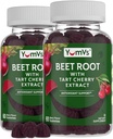 Gumiile de sfeclă YUM-V'S cu extract de cireşe cu tartă - Gumiile cu aromă de sfeclă - Chews de sfeclă pentru circulaţia sângelui şi suport antioxidant - Red Beets Gumries Berry 60 Count (Pachet de 2)