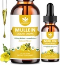 4-in-1 Mullein Frunze Extract picături pentru plămâni - Suport respirator și Plămâni Curățați, Mullein lichid Suplimente cu Elderberry, Roșcove Root & Orange Peel, Aromă naturală, 1 Fl Oz (2 ambalaj)