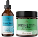 HERBAMAMA Lemon Balm și Iod Kit - Bundle of Lemon Balm Tincture 4 fl oz & Potasiu Iod Gummies - Vegan, Non-GMO, Alcool & Gelatină-Free - 2 Pack