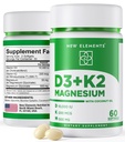 Elemente noi Vitamina D3 K2 10000 UI cu Glicinat de magneziu 500mg - Sănătate osoasă, Suport Imun, Energie & Mood - Non-GMO, Gluten-Free, Softgels fără zahăr pentru femei și bărbați (60 softgels)