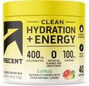 Hidratare curată a ascensiunii + energie Electroliti pulbere - 100mg Cafeina, 400mg Electroliti, Nu Ingrediente artificiale, Citrus 40 Serviri