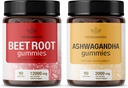 HERBAMAMA Beet Root and Ashwagandha Kit - Bundle of 12000 mg Beet Root with Black Pepper & 2000 mg Ashwagandha Root Gummies - Vegan, Gelatină-Free, Non-GMO