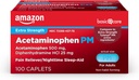 Îngrijire de bază Acetaminofen PM Caplete, Durere Relieiver Plus Ajutor de somn pe timp de noapte, Putere Extra, Ajuta dureri minore ocazionale, dureri și ajutor de cap, 100 Conte, Ambalaj poate varia