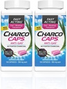 Charcocaps Relief rapid de gaz de acţiune pentru balonare şi flatulenţă, Detoxifiere fără medicamente, Formula Charcoal activat, 100 capsule, 30 zile de aprovizionare, Pachet roz de 2