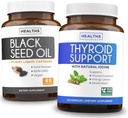 Suport tiroidian și ulei de semințe negru (1-Lonth Supply) Black Seed Tiroidal Boost - Suport tiroidian (60 capsule) Suplimentul de sănătate și ulei de semințe negru (60 capsule) Nigella Sativa - Non-GMO