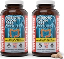 Capsule de îngrijire a colonului prebiotic Yerba Prima, 400 capsule (Pachetul de 2) - Cinci forme de supliment de fibre dietetice - fibre solubile și solubile sănătoase pentru regularitate și suport digestiv