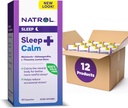 Natrol Sleep+ Calm Melatonin 6mg Cu Ashwagandha, L-Theanin și Lemon Balm, Supliment alimentar pentru somn odihnitor și calm mintea, 30 capsule, 30 zile de aprovizionare (Pachet de 12)