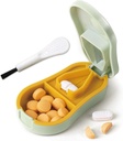 Pill Cutter Splitter pentru pastile mici și mici - Pilula Cutter 1/4 - taie cu precizie pastile multiple - Easy Open Snap Buton. Pad-ul detaşabil Nonslip V-Shaped. Depozitare înapoi (Cyan)