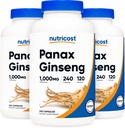 Nutricost Panax Ginseng 1000mg, 240 capsule, 3 flacoane - Negativ OMG, Gluten gratuit, 120 Serviri