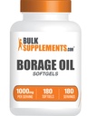 BulkSupplements.com Borage Oil Softgels - Gamma Linolenic Acid Suplimente, Borage Ulei, Borage Ulei 1000mg - Gluten gratuit, 1 Softgel per Servire, 180 Conte (Pachet de 1)