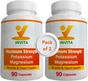 Invita supliment de magneziu potasic (180 capsule) Complex de magneziu de mare absorbţie de potasiu cu Aspartat & Clorura - susţine cardiovascular, Muşchi şi Nervi - fără OMG-uri şi gluten