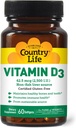 Country Life Vitamina D3 2500 I.U. Gluten-Free, 60 Softgels