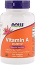 Vitamina A din ulei de ficat de pește, 25000UI, 250 Sgels de Now Foods (Pachet de 6)