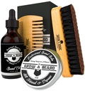 Perie de barbă, piepteni de barbă, ulei de barbă, & Beard Balm Grooming Kit pentru ingrijirea barbatilor, Travel Facial Hair Set pentru crestere, Stiling, Shine & Softness, Cadouri mari pentru el