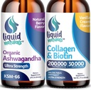 Colagen lichid, 2 Fl. Oz Ultra-Forngth Colagen lichid pentru femei, Vitamina B7 Colagen Peptides, Biotin și suplimente de colageni picături Ashwagandha - 2000mg - 6X mai puternic decât pastile și capsule, ca