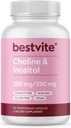 BESTVITE colină Inositol 500mg (120 capsule vegetariane) - Fără Steares - Fără fillere - Fără fosfat dicalcic - Vegan - fără OMG-uri - gluten liber