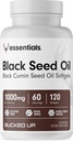 Ulei de semințe negru Bucked Up 1000mg per servire (ulei de semințe de chimen negru) Essentials (60 Servings, 120 Softgels)